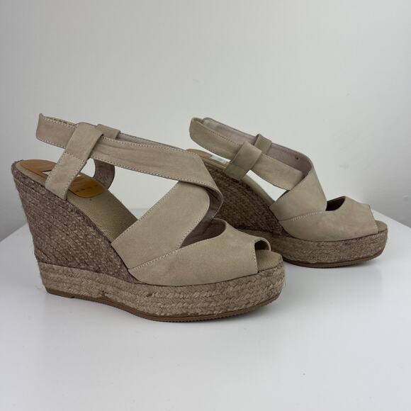 KENNA Beige Tan Espadrille Open Toe Wedge Sandal Heels 39 40 MISMATCH* - Picture 3 of 8
